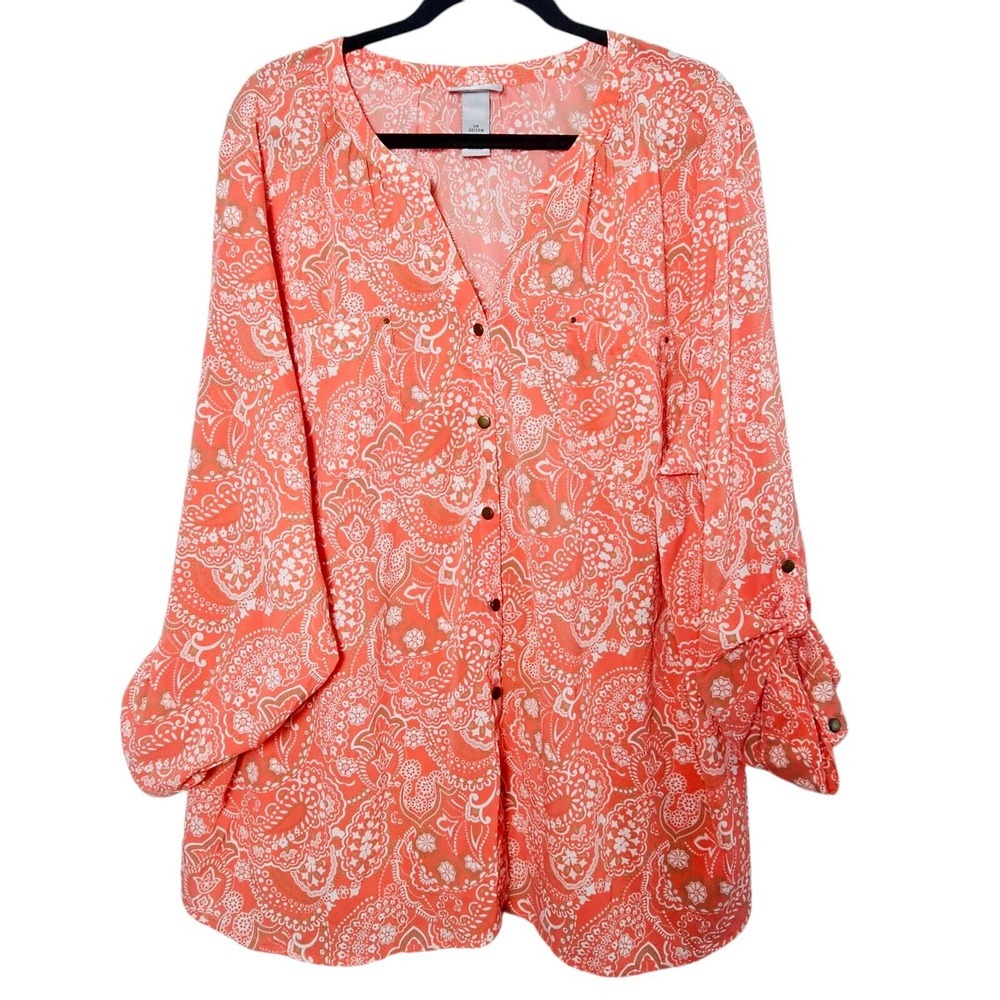 Corral Coral Paisley Button-Front Tunic